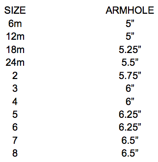 Pillowcase Dress Armhole size chart | Sew Like My Mom